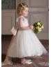 Ivory Satin Polka Dots Tulle Knee Length Flower Girl Dress 